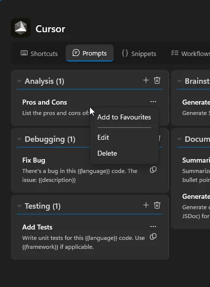 FluentOverlay context menu on a knowledge row with edit and related actions.