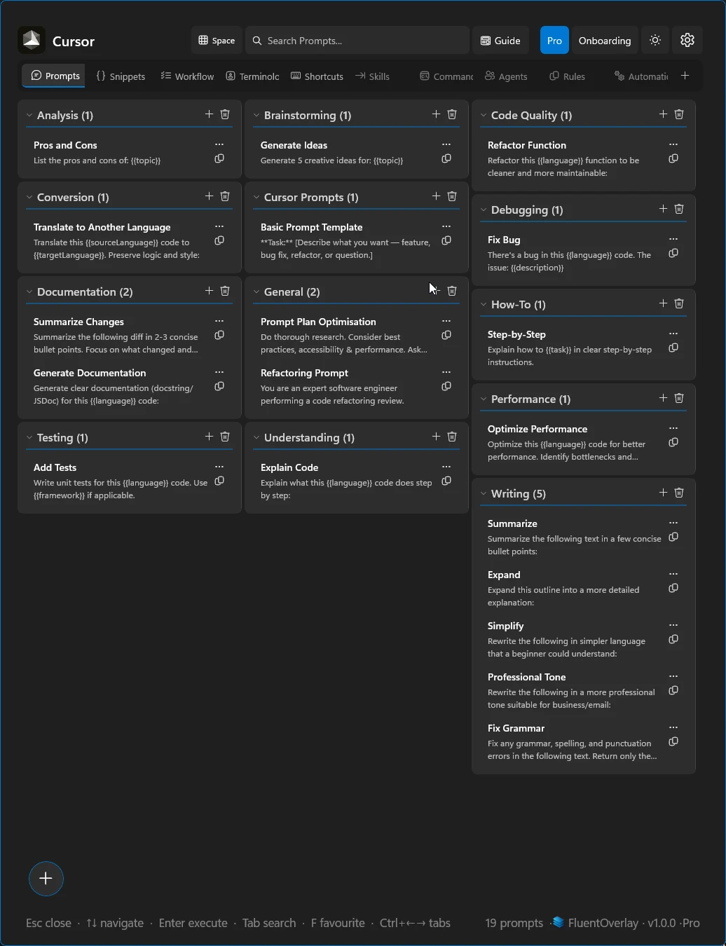 FluentOverlay with three columns and an extra-tall content area showing more rows before scroll.
