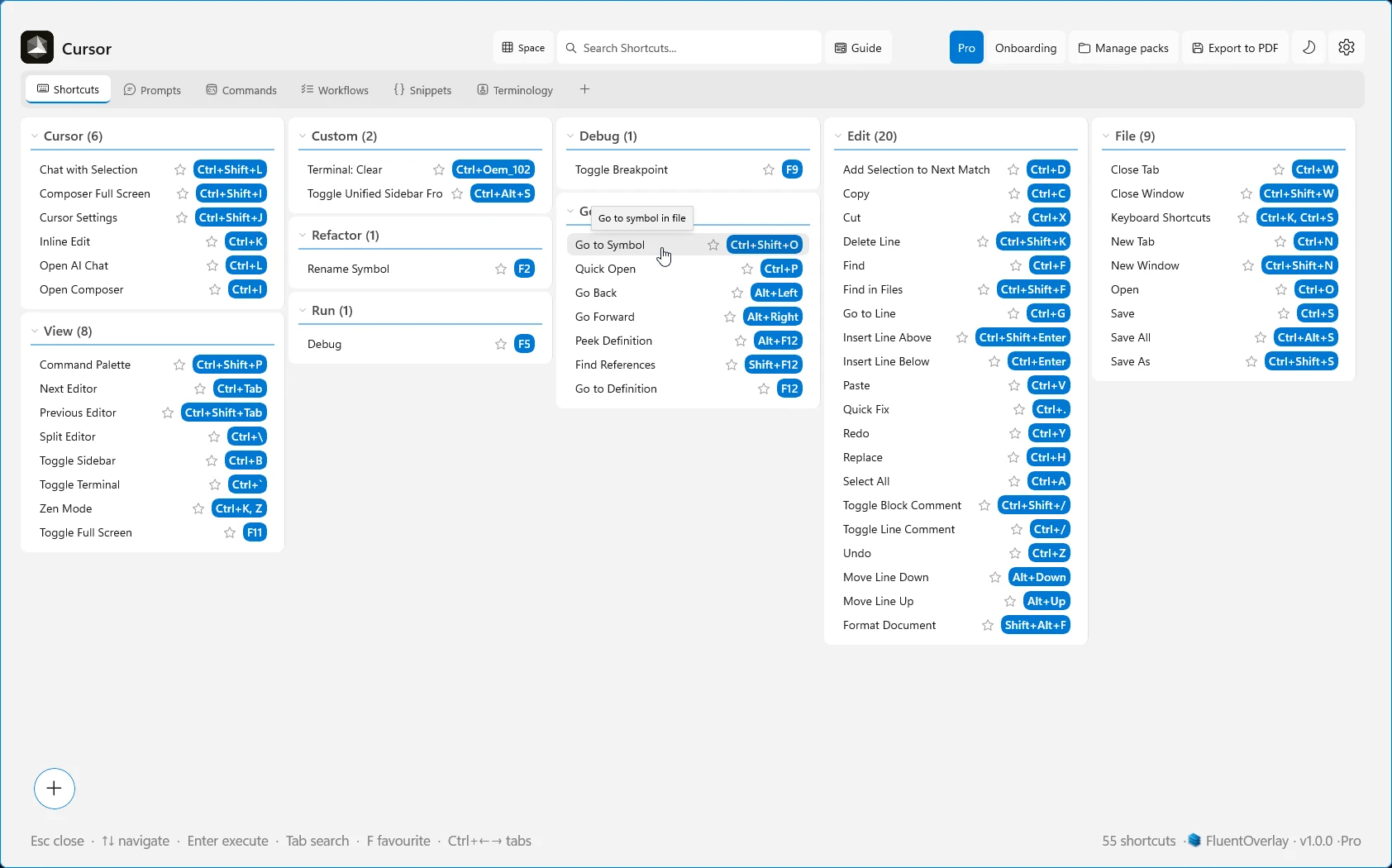 FluentOverlay Settings section for overlay tooltips and related behaviour toggles.